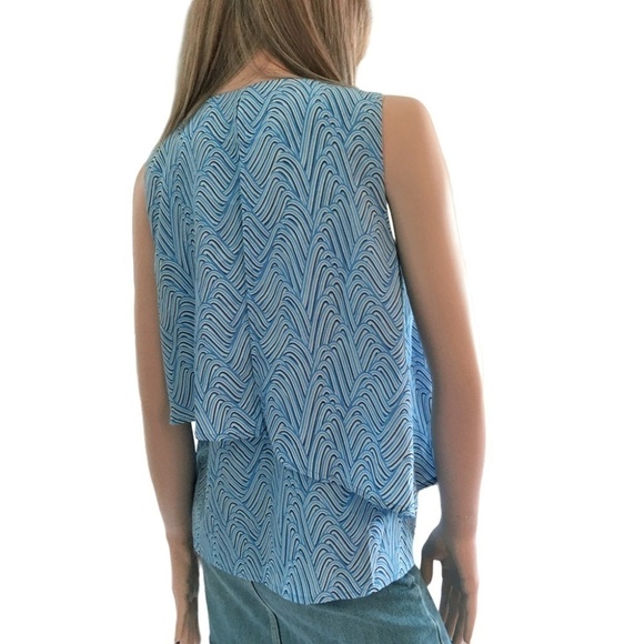 JUICY Couture Blue Waves Tiered Blouse Top Studded Rhinestone Neckline - Picture 6 of 14